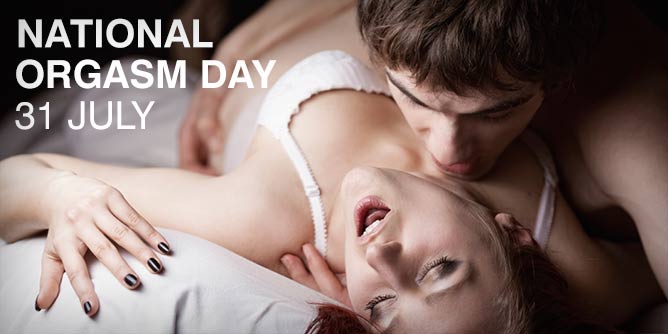 A woman in a sexual embrace with her partner on national orgasm day