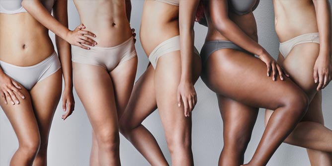 Montage of women's legs, all shapes and sizes, to represent body positivity
