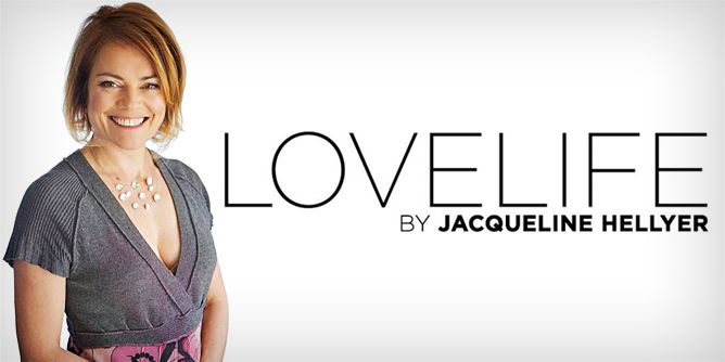 Jacqueline Hellyer, Australian relationship coach, smiling at the camera alongside her website logo