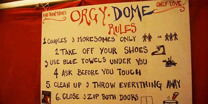 Orgy Dome sign at Burning Man Festival, Nevada 