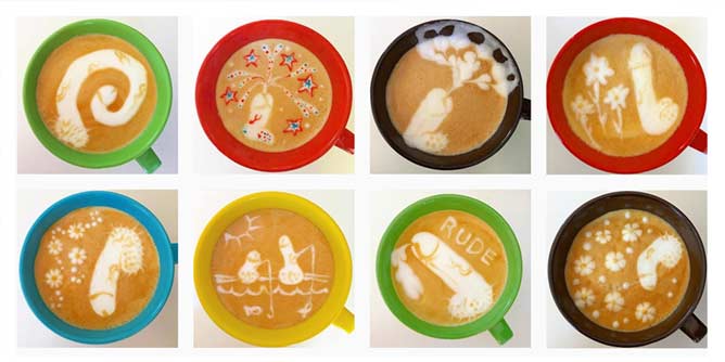 Montage of the coffee art created by @dicklatte