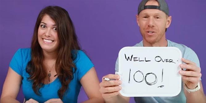 Screenshot from the youtube video of couples revealing their sex count to each other